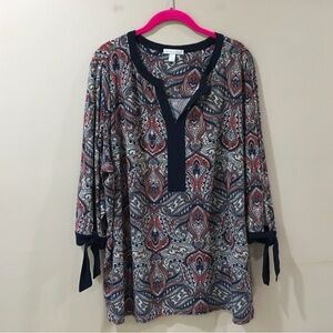 Westport 1962 Paisley Pullover 3/4 Sleeve Tunic Blouse Boho  Women Plus 3X